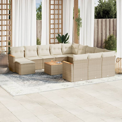 13-tlg. Garten-Sofagarnitur mit Kissen Beige Poly Rattan