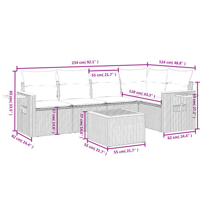 6-tlg. Garten-Sofagarnitur mit Kissen Beige Poly Rattan