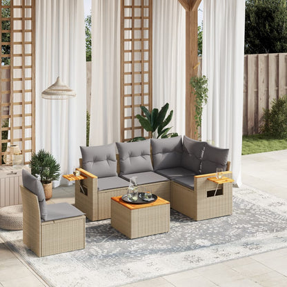 6-tlg. Garten-Sofagarnitur mit Kissen Beige Poly Rattan