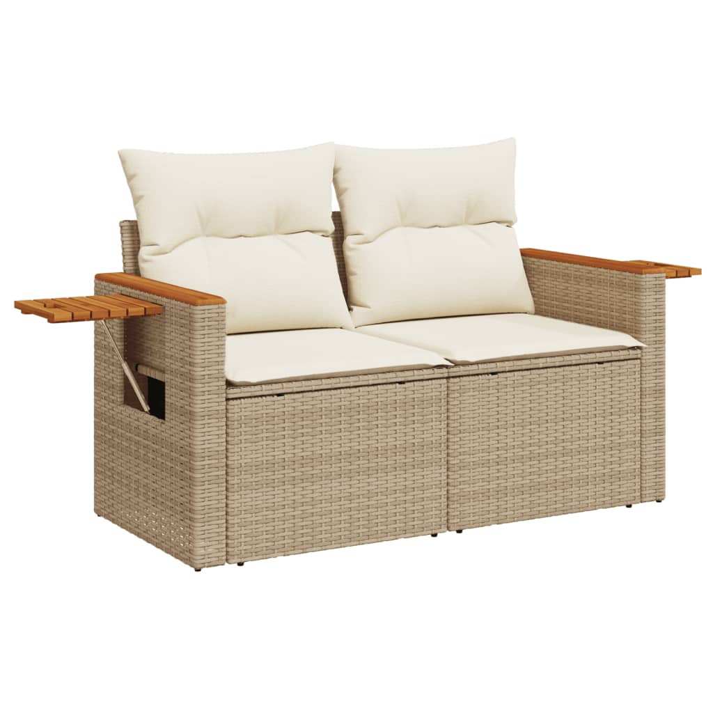 6-tlg. Garten-Sofagarnitur mit Kissen Beige Poly Rattan