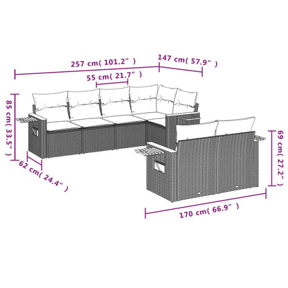 7-tlg. Garten-Sofagarnitur mit Kissen Beige Poly Rattan