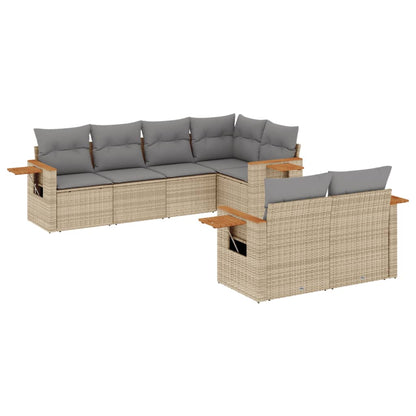 7-tlg. Garten-Sofagarnitur mit Kissen Beige Poly Rattan