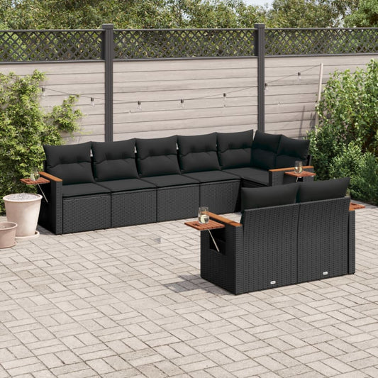 8-tlg. Garten-Sofagarnitur mit Kissen Schwarz Poly Rattan