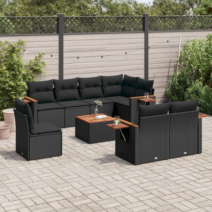 9-tlg. Garten-Sofagarnitur mit Kissen Schwarz Poly Rattan