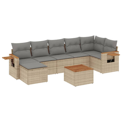 8-tlg. Garten-Sofagarnitur mit Kissen Beige Poly Rattan