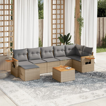 8-tlg. Garten-Sofagarnitur mit Kissen Beige Poly Rattan