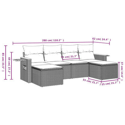 6-tlg. Garten-Sofagarnitur mit Kissen Grau Poly Rattan