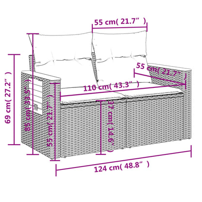 9-tlg. Garten-Sofagarnitur mit Kissen Grau Poly Rattan