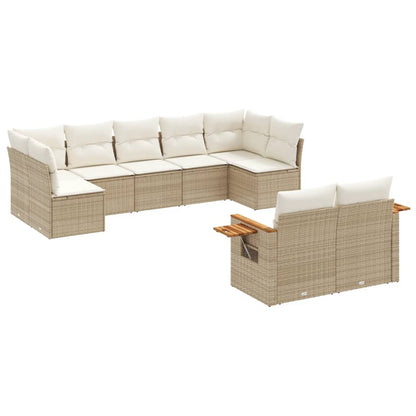 9-tlg. Garten-Sofagarnitur mit Kissen Beige Poly Rattan