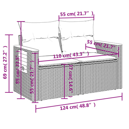 9-tlg. Garten-Sofagarnitur mit Kissen Beige Poly Rattan