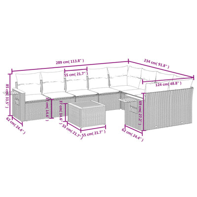 10-tlg. Garten-Sofagarnitur mit Kissen Schwarz Poly Rattan