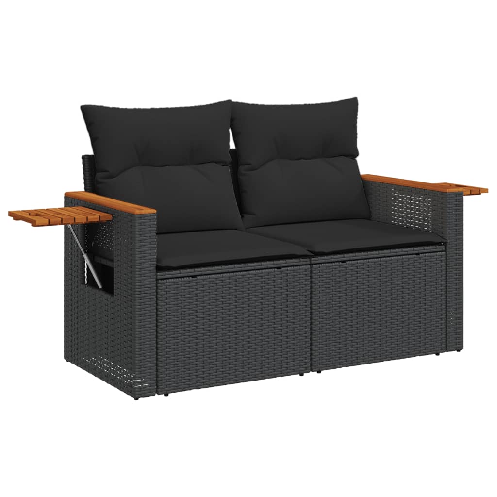 11-tlg. Garten-Sofagarnitur mit Kissen Schwarz Poly Rattan