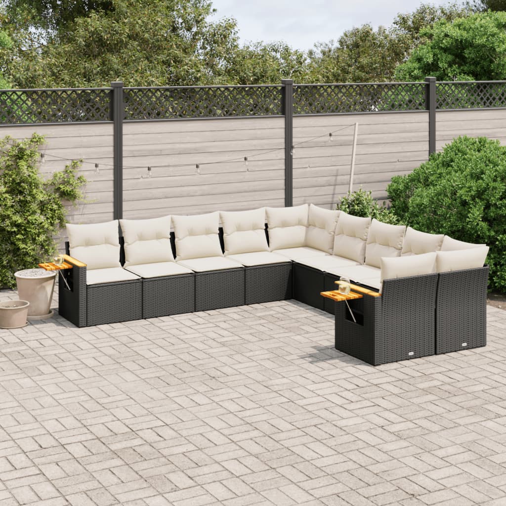 10-tlg. Garten-Sofagarnitur mit Kissen Schwarz Poly Rattan