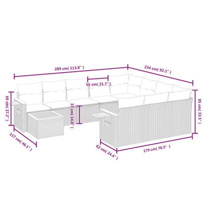 11-tlg. Garten-Sofagarnitur mit Kissen Schwarz Poly Rattan