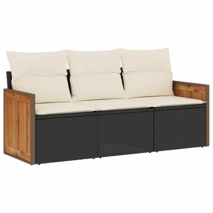 3-tlg. Garten-Sofagarnitur mit Kissen Schwarz Poly Rattan