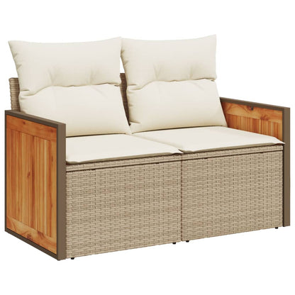 3-tlg. Garten-Sofagarnitur mit Kissen Beige Poly Rattan