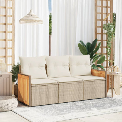 3-tlg. Garten-Sofagarnitur mit Kissen Beige Poly Rattan