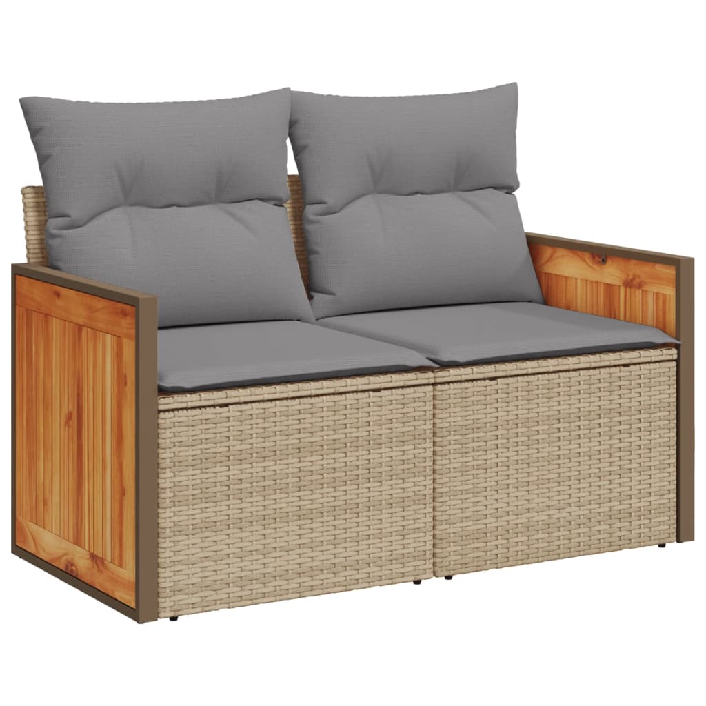 3-tlg. Garten-Sofagarnitur mit Kissen Beige Poly Rattan