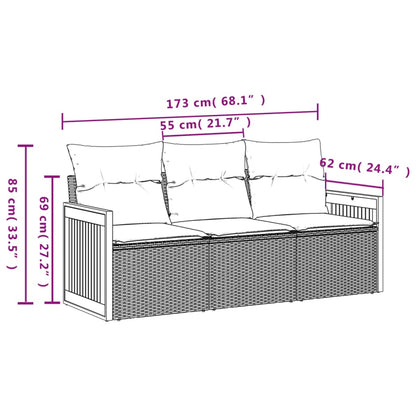 3-tlg. Garten-Sofagarnitur mit Kissen Beige Poly Rattan