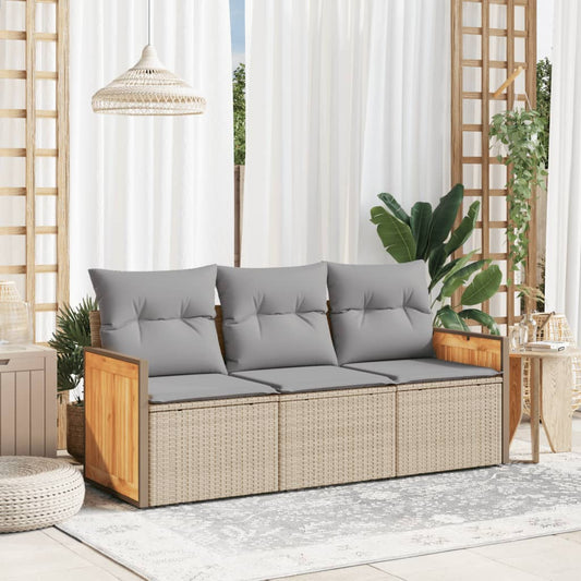 3-tlg. Garten-Sofagarnitur mit Kissen Beige Poly Rattan