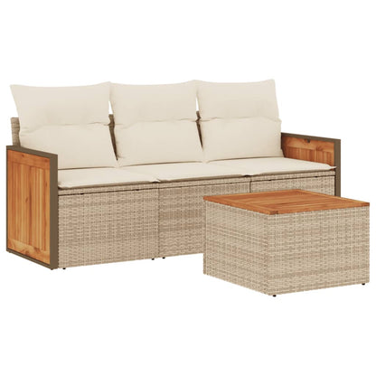 4-tlg. Garten-Sofagarnitur mit Kissen Beige Poly Rattan