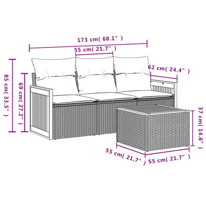 4-tlg. Garten-Sofagarnitur mit Kissen Beige Poly Rattan