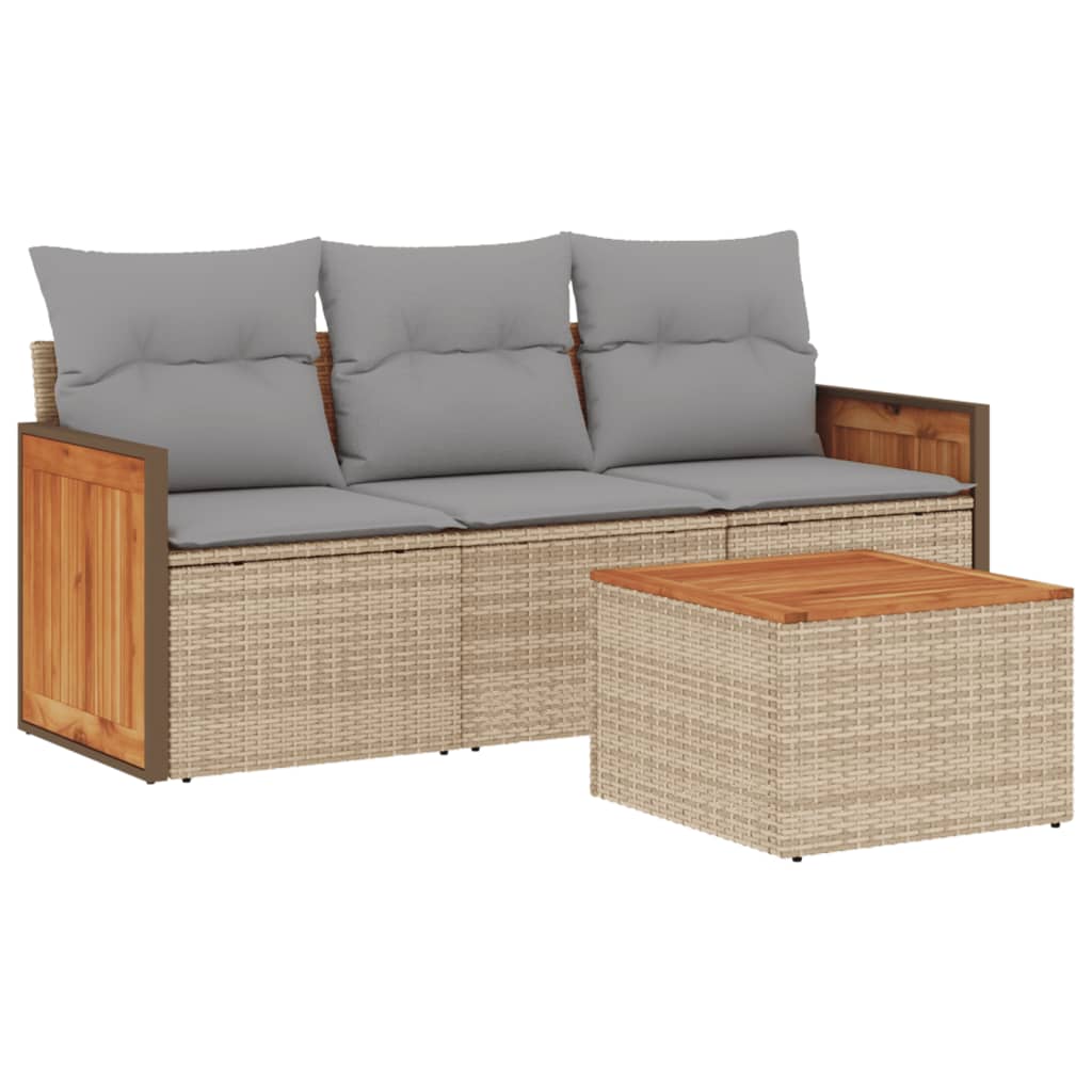 4-tlg. Garten-Sofagarnitur mit Kissen Beige Poly Rattan