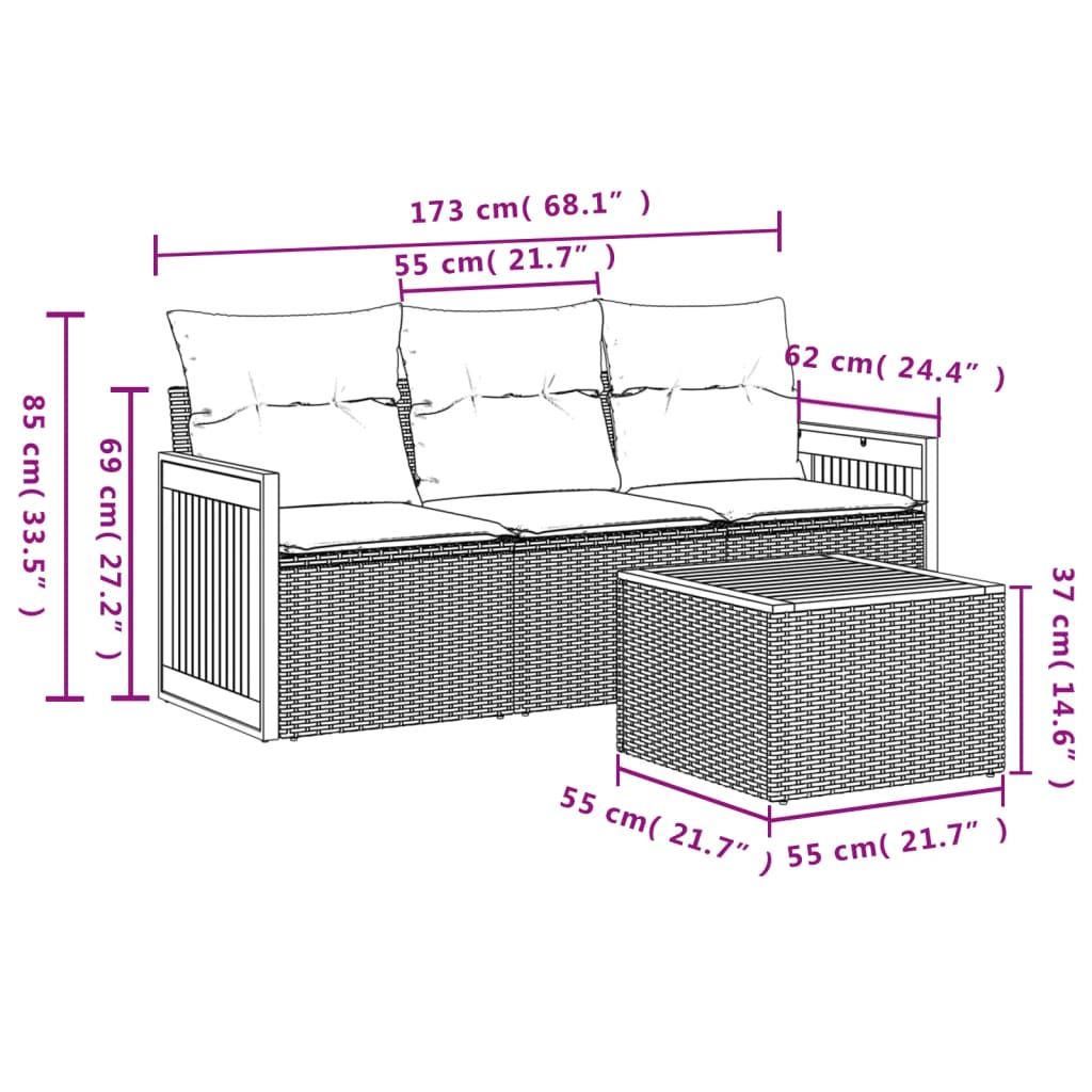 4-tlg. Garten-Sofagarnitur mit Kissen Beige Poly Rattan