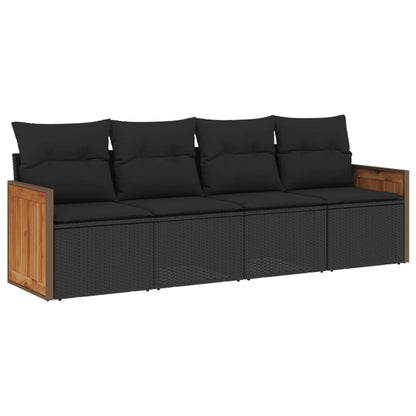 4-tlg. Garten-Sofagarnitur mit Kissen Schwarz Poly Rattan