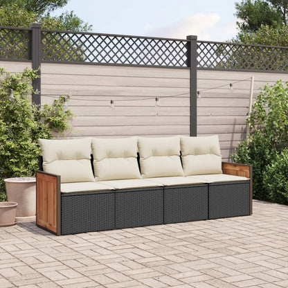 4-tlg. Garten-Sofagarnitur mit Kissen Schwarz Poly Rattan