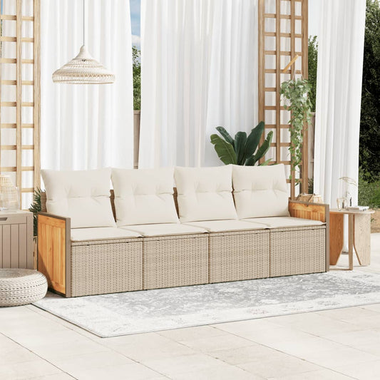 4-tlg. Garten-Sofagarnitur mit Kissen Beige Poly Rattan