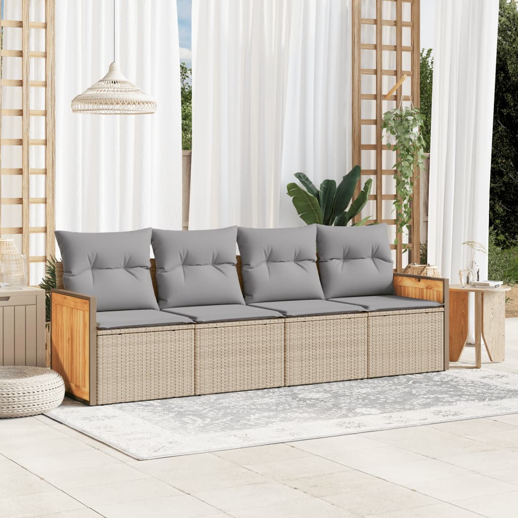 4-tlg. Garten-Sofagarnitur mit Kissen Beige Poly Rattan