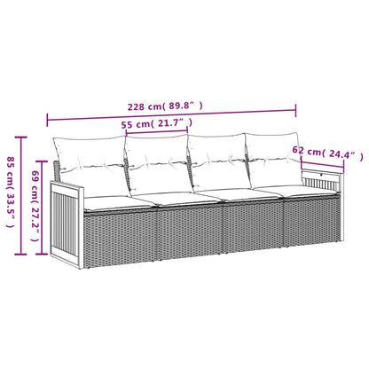 4-tlg. Garten-Sofagarnitur mit Kissen Grau Poly Rattan