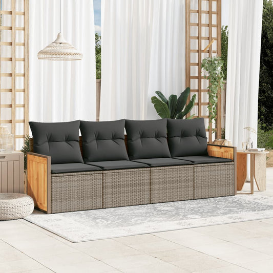 4-tlg. Garten-Sofagarnitur mit Kissen Grau Poly Rattan