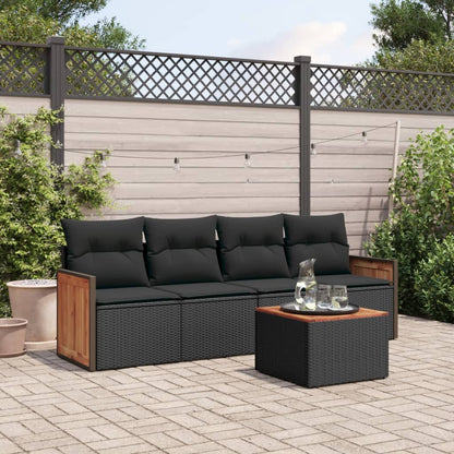 5-tlg. Garten-Sofagarnitur mit Kissen Schwarz Poly Rattan