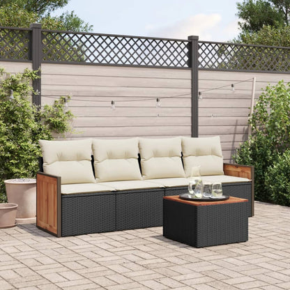 5-tlg. Garten-Sofagarnitur mit Kissen Schwarz Poly Rattan