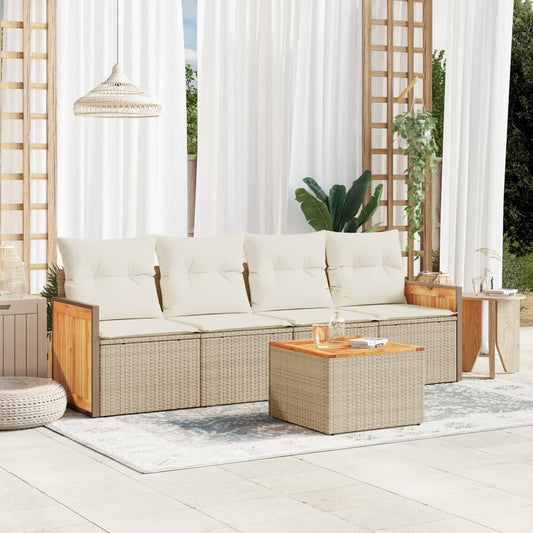 5-tlg. Garten-Sofagarnitur mit Kissen Beige Poly Rattan