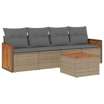 5-tlg. Garten-Sofagarnitur mit Kissen Beige Poly Rattan