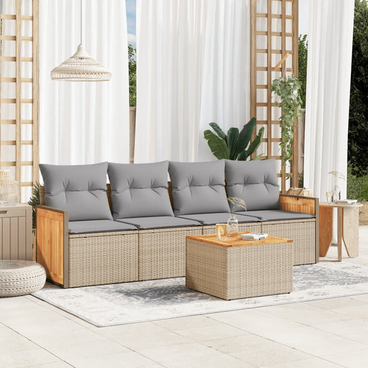 5-tlg. Garten-Sofagarnitur mit Kissen Beige Poly Rattan