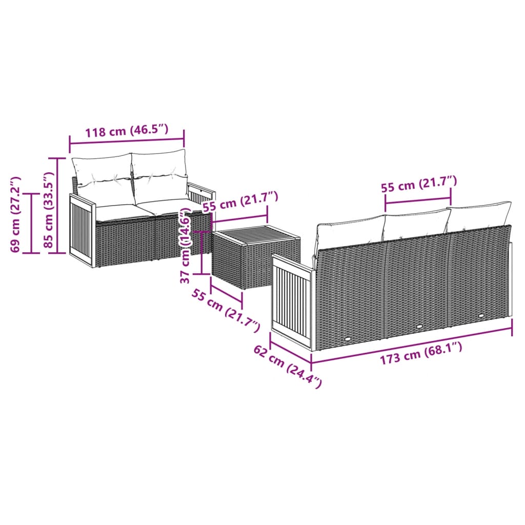 6-tlg. Garten-Sofagarnitur mit Kissen Schwarz Poly Rattan