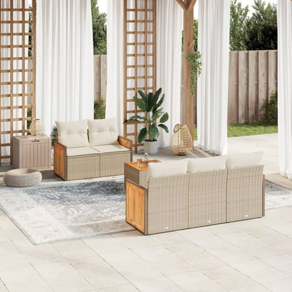 6-tlg. Garten-Sofagarnitur mit Kissen Beige Poly Rattan