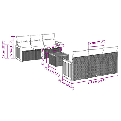 7-tlg. Garten-Sofagarnitur mit Kissen Schwarz Poly Rattan