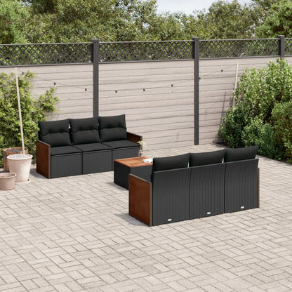 7-tlg. Garten-Sofagarnitur mit Kissen Schwarz Poly Rattan