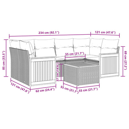 7-tlg. Garten-Sofagarnitur mit Kissen Beige Poly Rattan