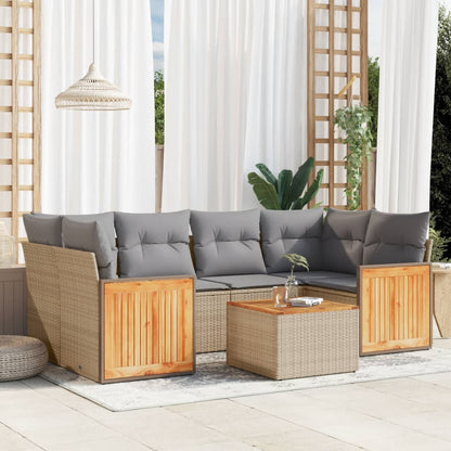 7-tlg. Garten-Sofagarnitur mit Kissen Beige Poly Rattan