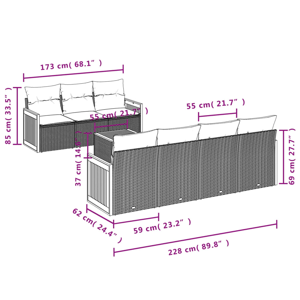 8-tlg. Garten-Sofagarnitur mit Kissen Beige Poly Rattan