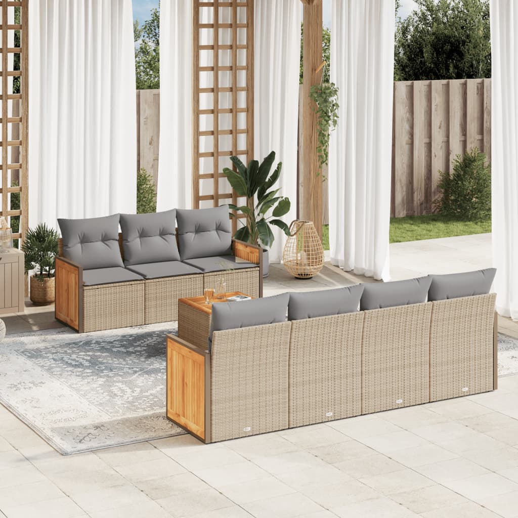 8-tlg. Garten-Sofagarnitur mit Kissen Beige Poly Rattan