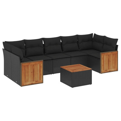 8-tlg. Garten-Sofagarnitur mit Kissen Schwarz Poly Rattan