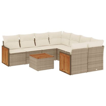 9-tlg. Garten-Sofagarnitur mit Kissen Beige Poly Rattan