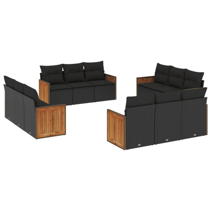 12-tlg. Garten-Sofagarnitur mit Kissen Schwarz Poly Rattan